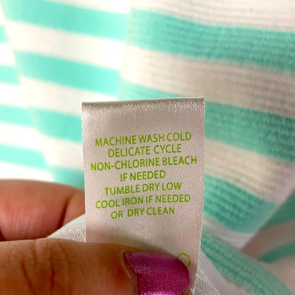 Lilly Pulitzer Lana Mint White Stripe Ribbed Cap Sleeve Dress Poolside Blue, XS - Picture 5 of 7